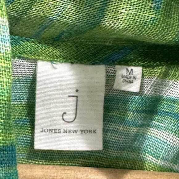 Jones New York Open Front Cardigan Long Sleeve Women M Green Exotic Linen - Picture 2 of 7